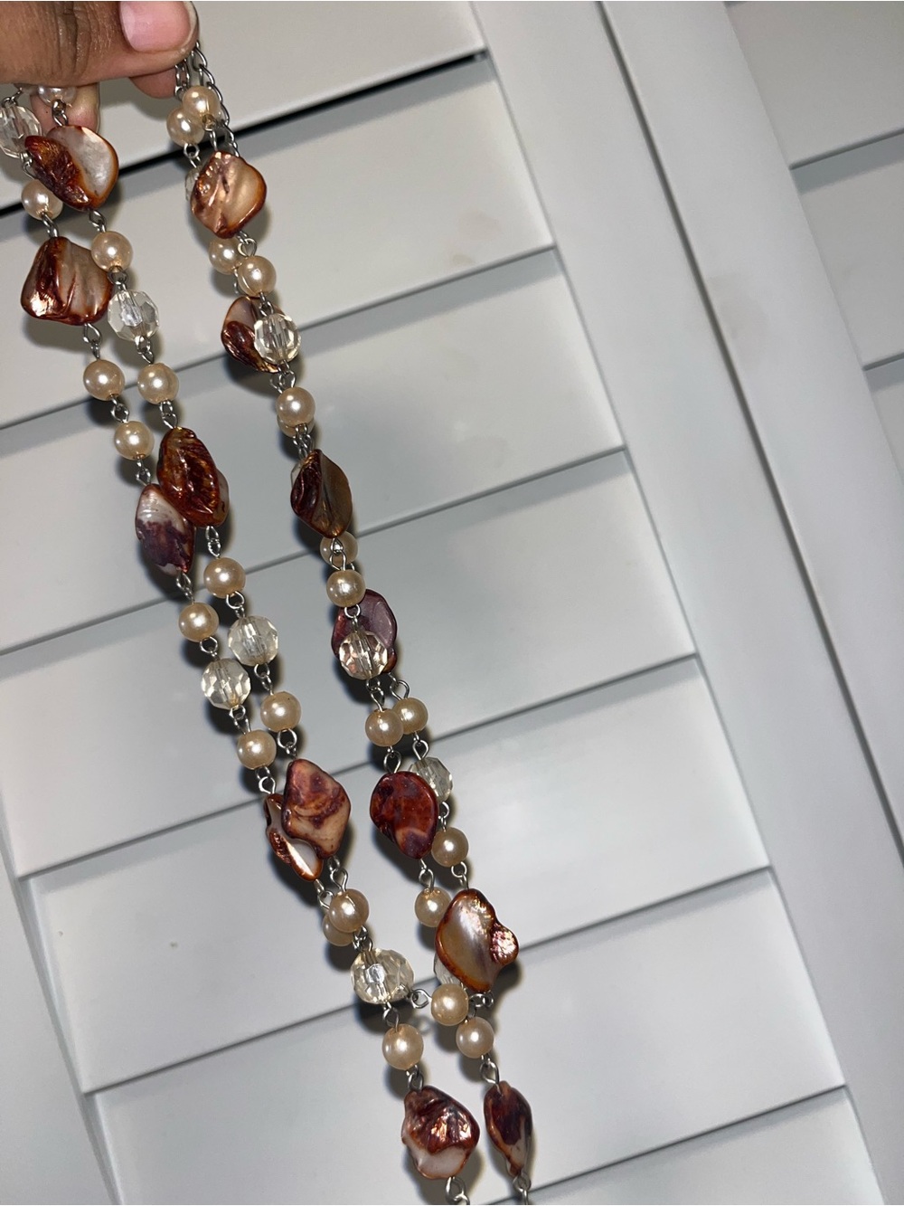 Elegant Brown Mother-of-Pearl & Pearl Bead Necklace - Unbranded